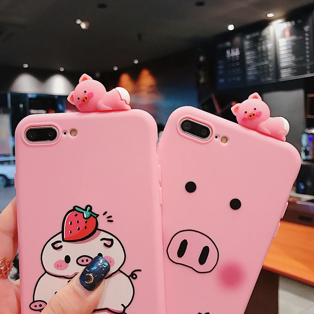 Милый розовый силиконовый чехол для мобильного телефона сo шнуром iphone 6 7 8 Plus ТПУ
