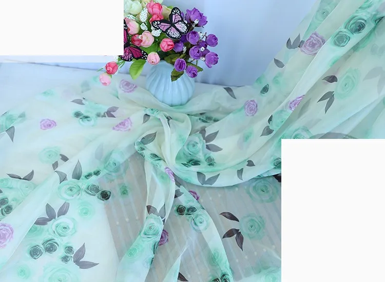 6 30D printed chiffon fabric Chinese style rose silk scarf costume Hanfu skirt dress decoration skirt fabric DIY material cloth - Цвет: 6