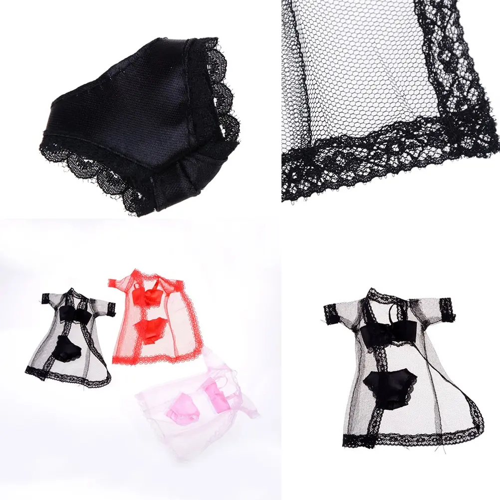 

Colorful Sexy Pajamas Lingerie Nightwear Lace Night Dress + Bra + Underwear Clothes For Doll Skirt Clothes