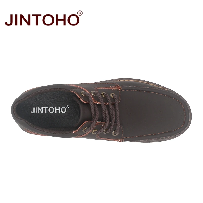 JINTOHO/Мужская обувь из натуральной кожи; брендовая модная повседневная мужская обувь; Дизайнерская кожаная мужская обувь; мужская обувь на плоской подошве; большие размеры