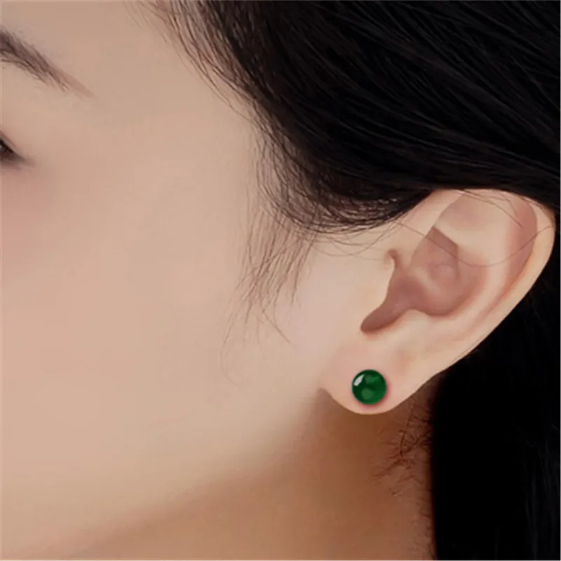 

HOTGreen chalcedony Fashion Jewelry 925 Silver Stud Earring for women with Natural Chrysoprase yellow blue crystal Earring clip