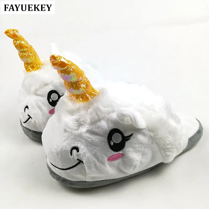 FAYUEKEY/домашние теплые плюшевые тапочки с единорогом из мультфильма Мягкие