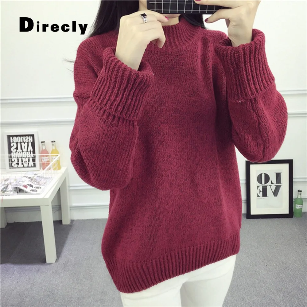 

Direcly autumn ladies O-neck thick winter basic sweater 2018 ladies casual fashion knit sweater long-sleeved ladies pullover
