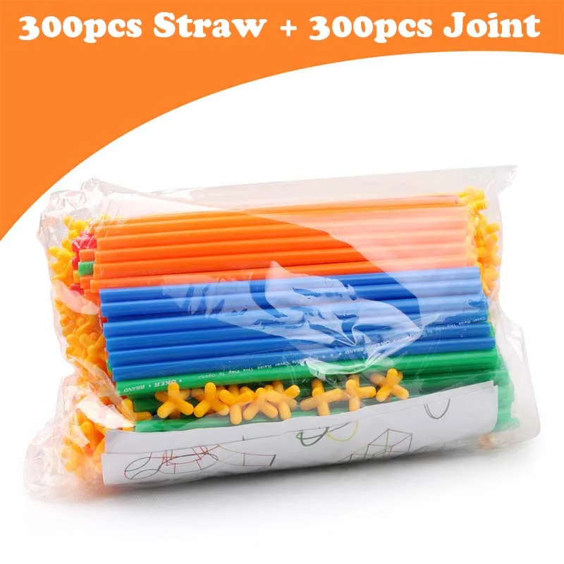 600 PCS 100/200/300 шт 4D DIY Пластик соломы, строительные блоки, игрушка творческий набор сборки конструктор инженер образовательные игрушки для детей, подарок - Цвет: 600 PCS