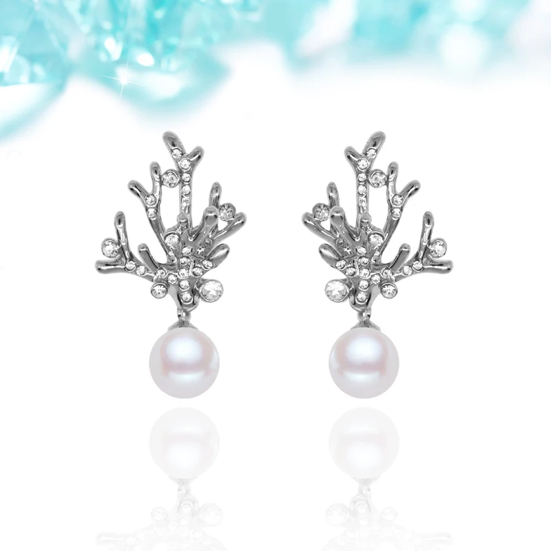 E088 женские серьги-гвоздики с жемчугом кораллового цвета Женские Ювелирные