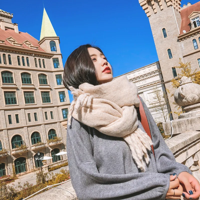 New arrival fashion temperament high quality knit comfortable warm thick scarf women tassel big outdoor windproof sweet shawl |