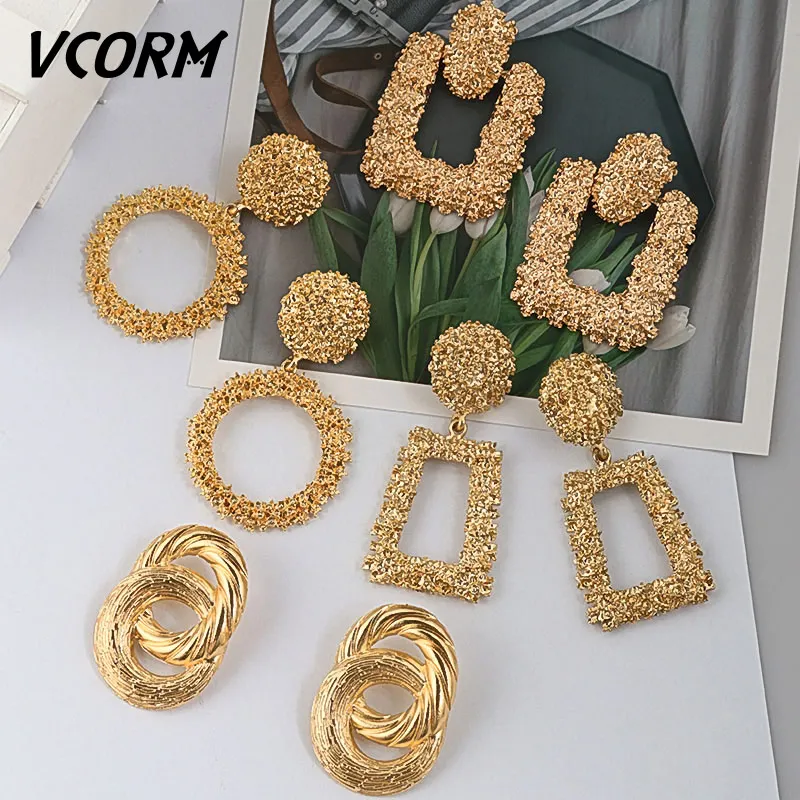 VCORM 2019 модные массивные геометрические Золотые Большие Висячие серьги для женщин