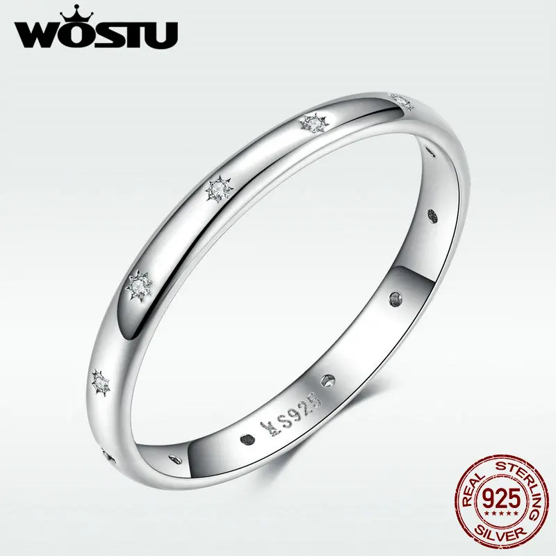 

WOSTU, 100% Стерлинговое Серебро 925 пробы, модное простое обручальное кольцо, циркон, Штабелируемый палец для женщин, Помолвочные ювелирные изде...