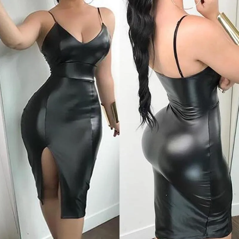 Женское платье Женская Клубная одежда из искусственной кожи на тонких