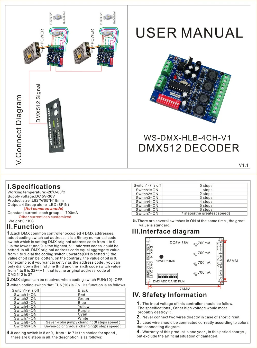 4CH easy dmx декодер постоянного тока DC5 36V вход 700ma * 4 канальный выход L82 w 65 H 18 мм|decoder dvb t
