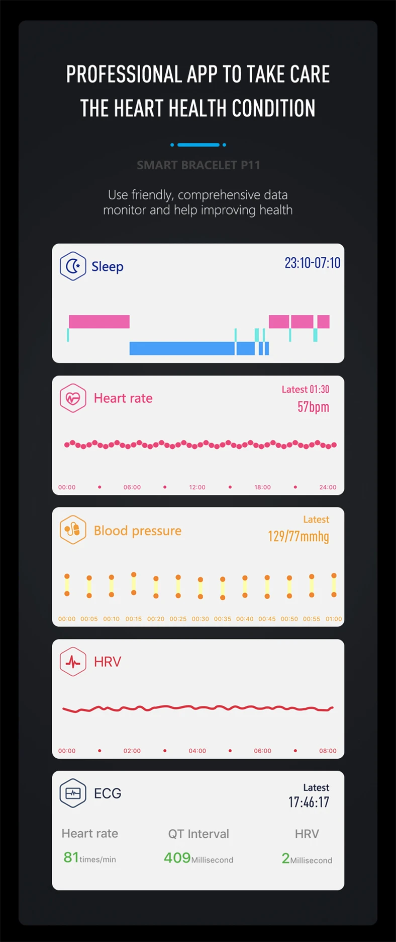P11 смарт-браслет спортивные Смарт-часы для мужчин и женщин Smartband ECG Bluetooth браслет монитор сердечного ритма напоминание о звонках