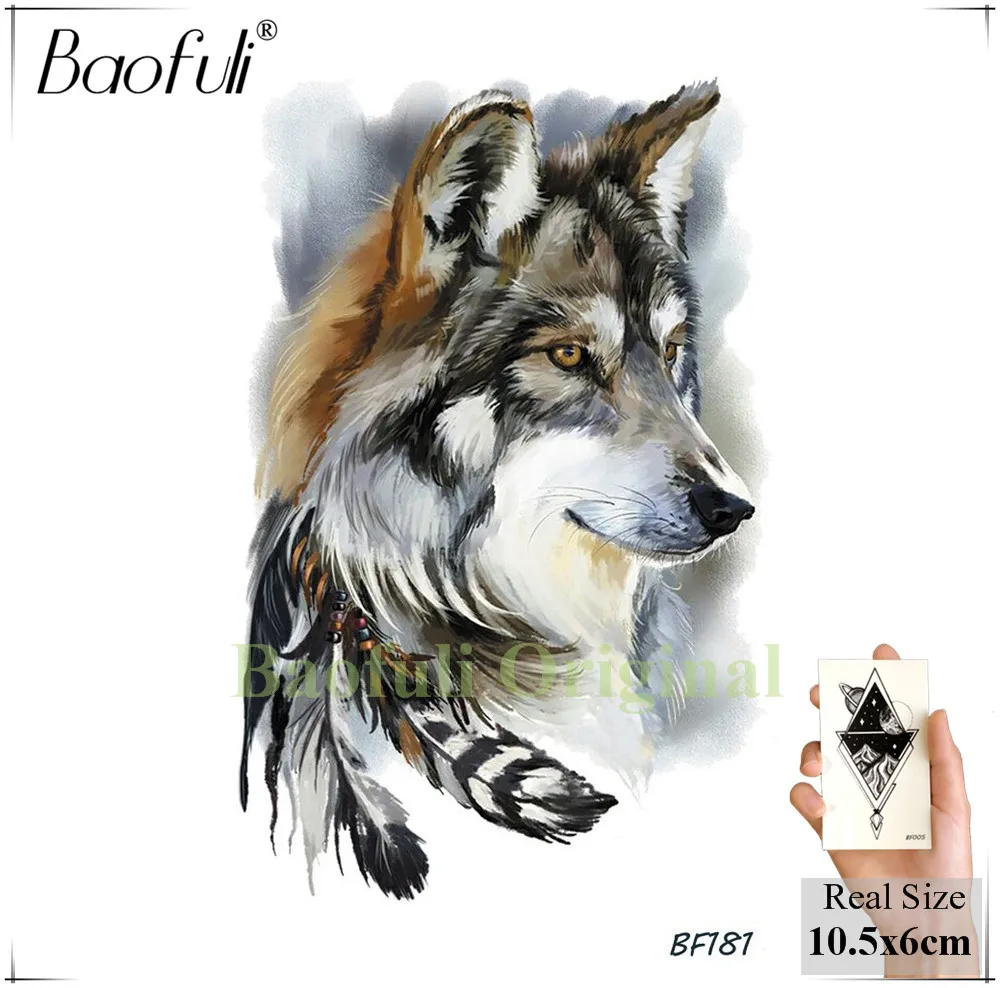 Татуировки акварельные Baofuli Хаски для мужчин и женщин имитация волка перо
