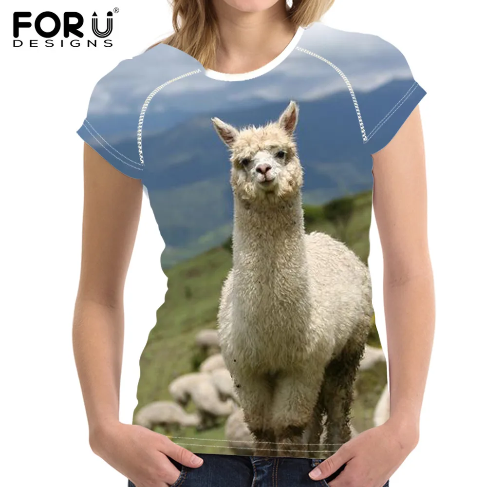 FORUDESIGNS/ Женская футболка из альпаки Kawaii, повседневная Летняя женская модная футболка с круглым вырезом, женские мягкие удобные футболки для женщин