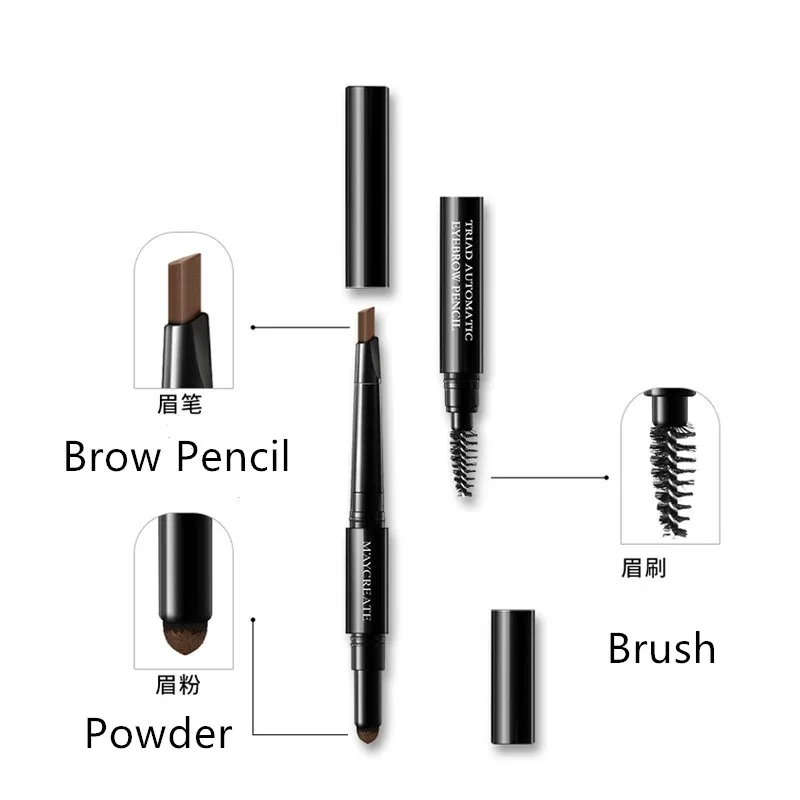 3 In 1 Eye Brows Set for Women Waterproof Automatic Eyebrow Pencil Brow + Powder Brush Pigment Black Brown Kit | Красота и здоровье