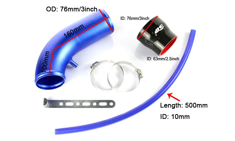 Алюминиевая труба для впускного двигателя с головкой гриба 3 дюйма 76 мм