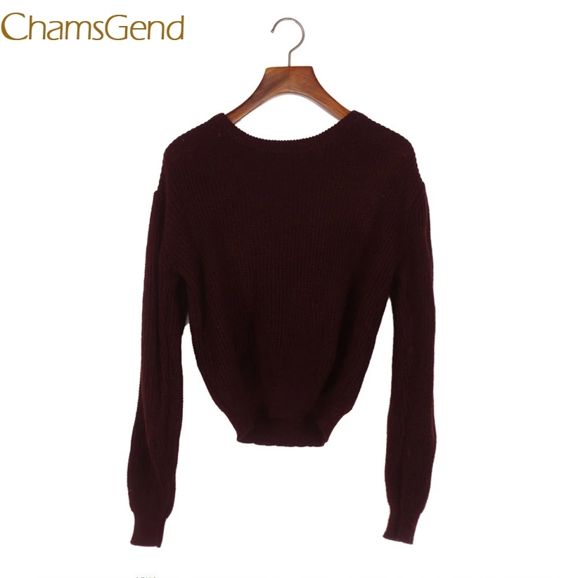 Newly Design Women Casual Autumn Knit Short Sweater Burgundy Long Sleeve Loose Crop Top Pullover Drop Shipping #0720 | Женская одежда