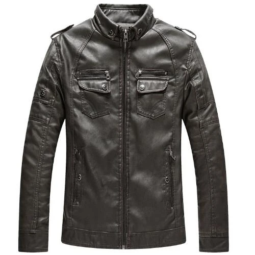 Мужские Кожаные Куртки из искусственной кожи Jaqueta Masculinas Inverno Couro, Мужская водонепроницаемая зимняя кожаная куртка - Цвет: Коричневый