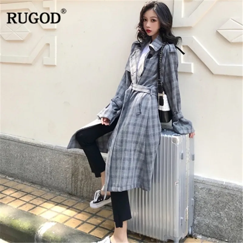 RUGOD Элегантное длинное женское пальто Fsshion с длинным рукавом клетчатые куртки