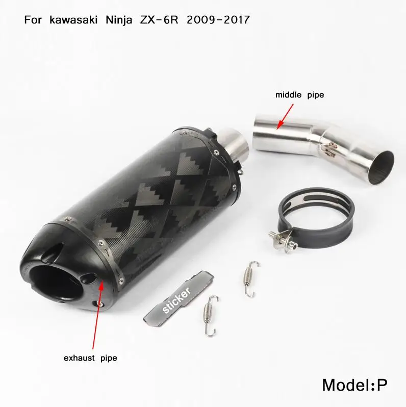 P Silp on Для Кавасаки ZX-6R/636 2004- мотоциклетная средняя Соединительная труба с хвостом выхлопной трубы глушителя - Цвет: P
