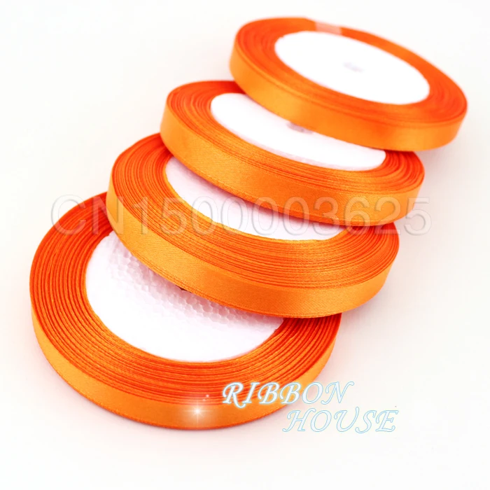 (25 yards/roll) 3/8&quot (10mm) Orange Red Single Face Satin Ribbon Webbing Decoration Gift Christmas Ribbons | Дом и сад