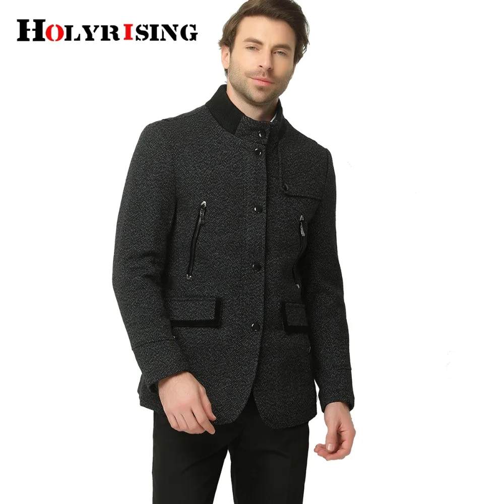 Classic Autumn Men's Wool Coats thin Casual Woolen Coat Zipper Slim Jackets Coats Overcoat Male  Clothing Black M-XXL