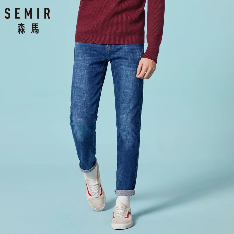 Джинсы SEMIR Мужские приталенные хлопковые классические брюки из денима с эффектом