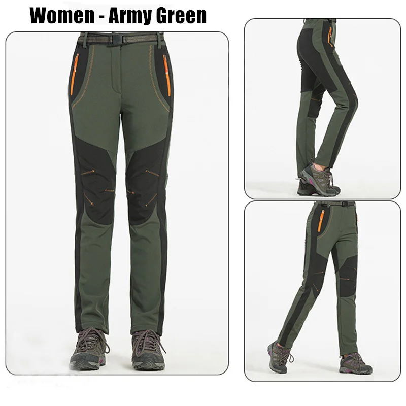 Women Army Green RAY GRACE походные брюки мужские флисовые зимние уличные водонепроницаемые треккинговые походные брюки флисовые теплые ветрозащитные лыжные спортивные штаны - Цвет: Women Army Green