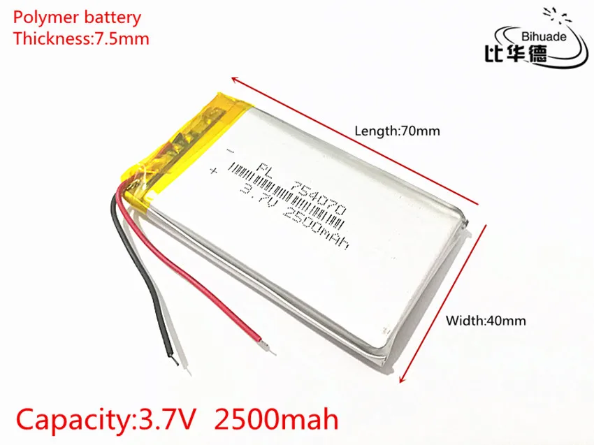 3 7 в 2500 мАч 754070 литий полимерный ионный аккумулятор для Mp3 MP4 MP5|lithium polymer|for mp33.7v 2500mah