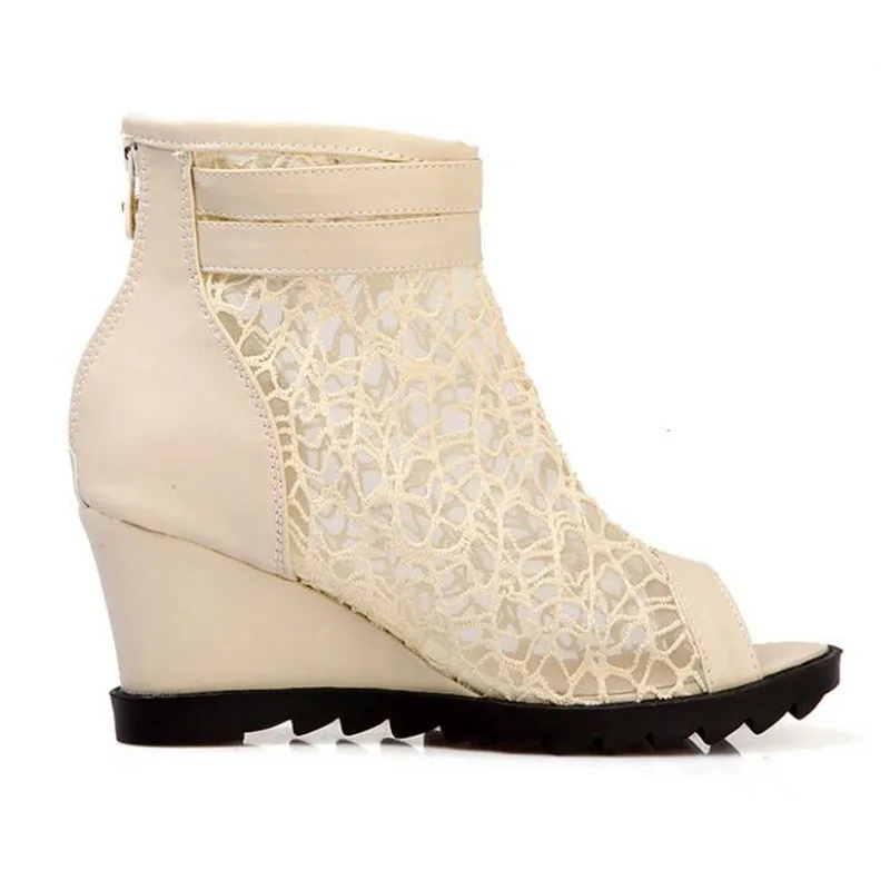 Новинка женские сексуальные туфли из газовой ткани на скрытой танкетке Летние