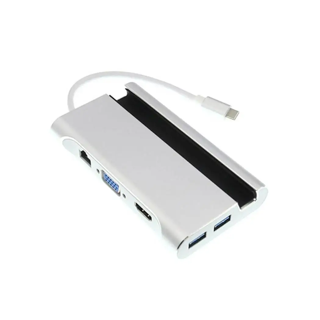 Type-C to HDMI/VGA RJ45 HUB Adapter 3 USB3.0 Port Hub Type C Multi-function Docking Station for Macbook with Phone Holder Stand |