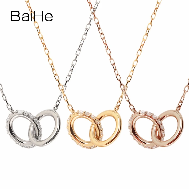 

BAIHE Solid 18K Yellow Gold 0.10ct Round cut Natural Diamonds Wedding Fine Jewelry Beautiful diamond Gift Necklaces