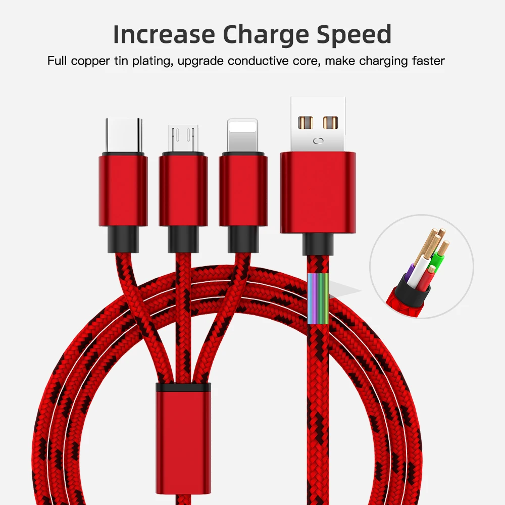 Зарядный кабель 3 в 1 для iPhone X Max XR 8 7 6 s Plus Micro USB Type C Samsung S9 S8 Huawei Xiaomi Зарядные кабели |