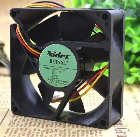 Оригинальный 80*80*25 DC24V Nidec 0.09A D08T-24TG 10B 8 см 3-проводной охлаждающий вентилятор