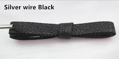 Silver Wire Black Однотонные блестящие шнурки из полиэстера и хлопка с узором «елочка» для женщин и мужчин; цветная Спортивная повседневная обувь из кожи; шнурки; Прямая поставка - Цвет: Silver Wire Black
