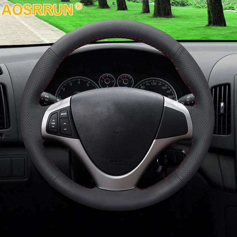 AOSRRUN, черный чехол рулевого колеса автомобиля из искусственной кожи для hyundai I30 2008 2009 2010 FD, аксессуары для автомобиля