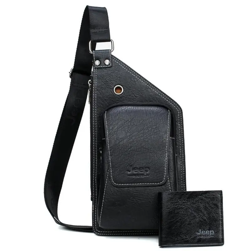 633-W002 Black Мужские нагрудные сумки, комплект из 2 предметов, JEEP BULUO, брендовая летняя Дорожная сумка на ремне для мужчин, разделенная кожаная сумка для тела, высококачественные мужские сумки - Цвет: 633-W002 Black