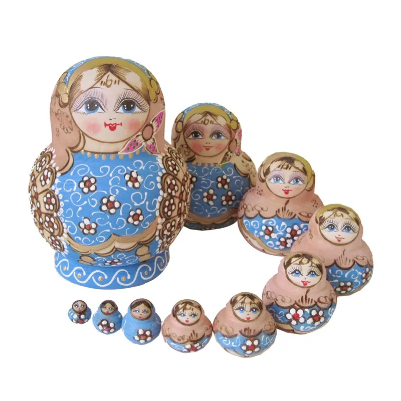 

Горячая продажа 10 шт Матрешка кукла деревянная русская ручная роспись матрешка куклы бабушка подарок-17