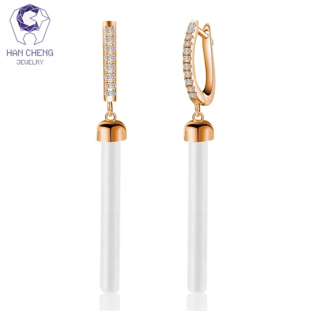 HanCheng цилиндрические золотые Висячие длинные висячие серьги с фианитами ААА