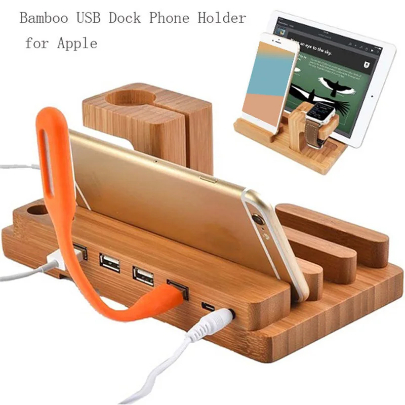 Новое поступление многофункциональная бамбуковая USB зарядная док-станция для