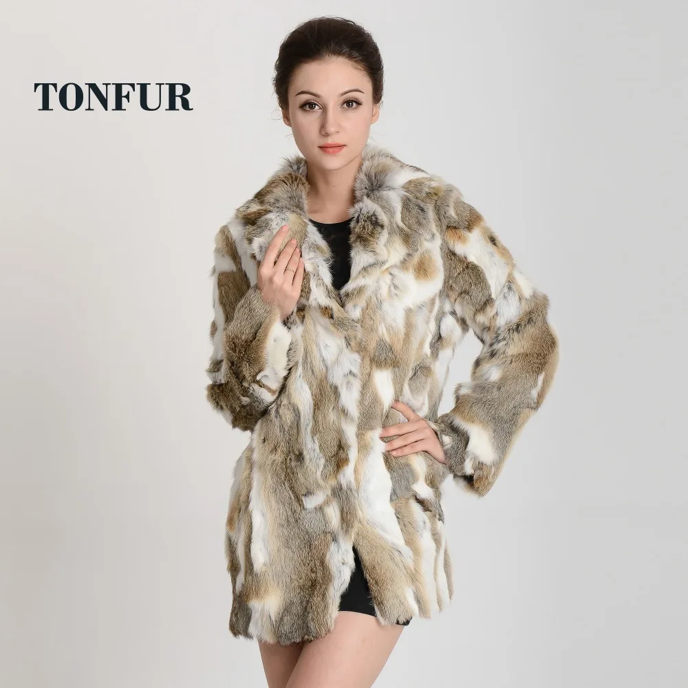 Длинное пальто из натурального кроличьего меха с отложным воротником бесплатная