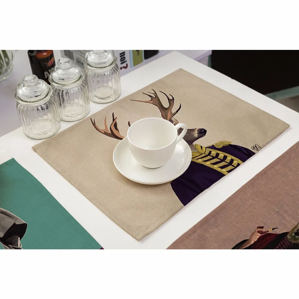 Cartoon reindeer Pattern Cotton Linen Western Pad Placemat Insulation Dining Table Mat Bowls Coasters Kitchen Accessories | Дом и сад