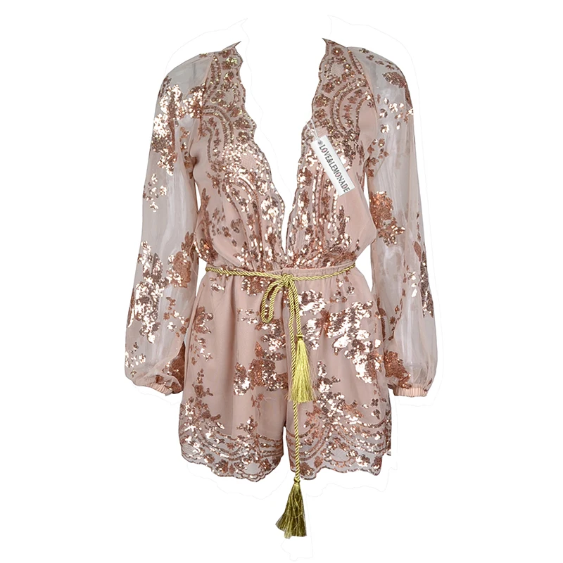 Love & Lemonade золотые блестки кружева v образным вырезом костюм на поясе TB 8799|jumpsuit with