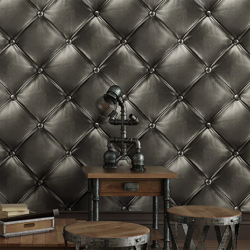 

Luxury Black Imitation Sofa Leather Wallpaper Waterproof KTV Bar Box TV Background Wallpaper Decoration Wall Papers Home Decor