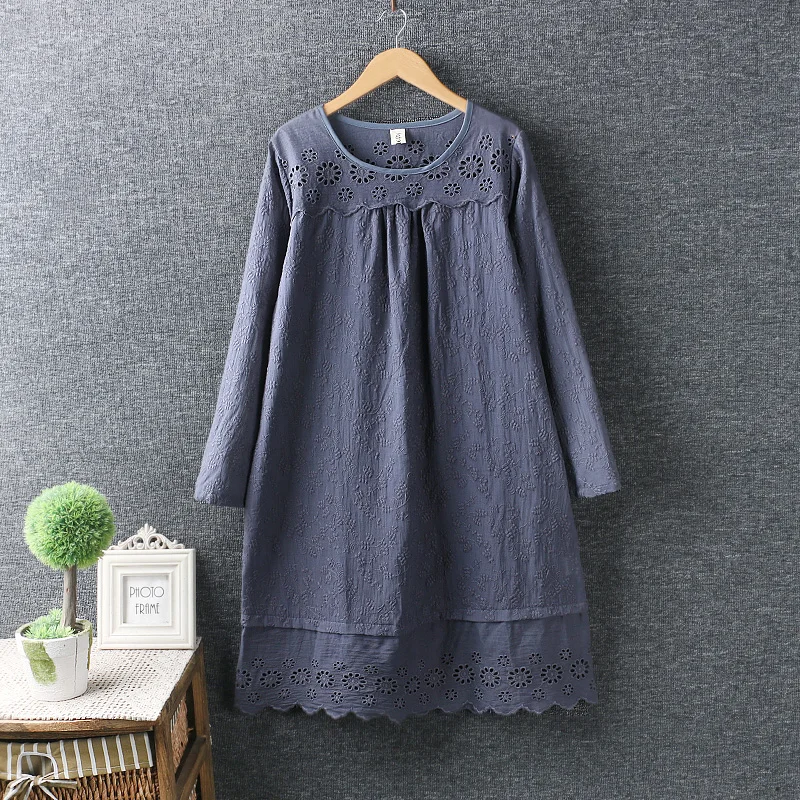 Кружево выдалбливают лоскутное вышивка хлопковое платье mori girl 2018 Весна|cotton dress|mori