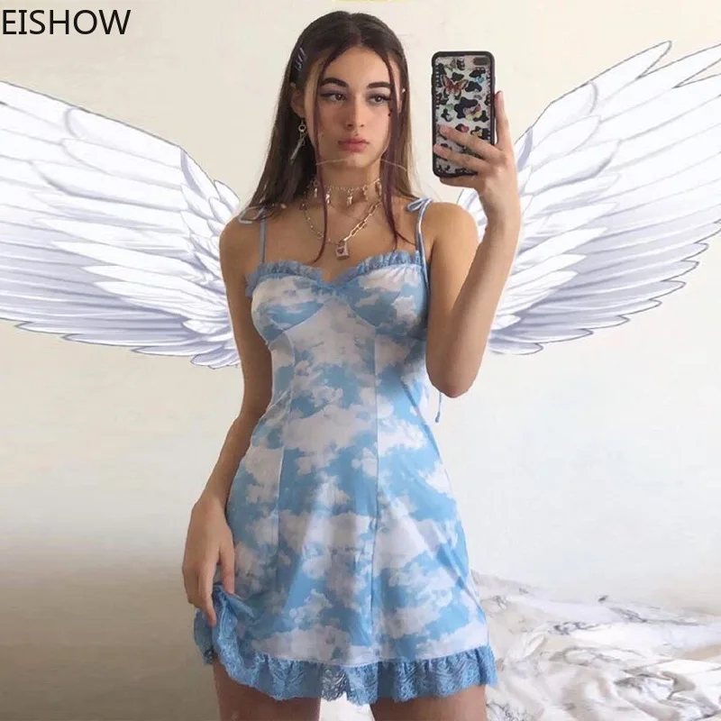 EISHOW женское сексуальное облегающее Клубное платье на шнуровке с бретельками