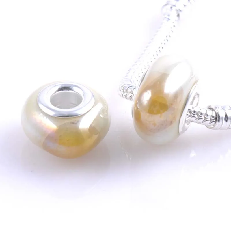 Круглые серебряные керамические шарики с большим отверстием 17x15 мм круглые шармы