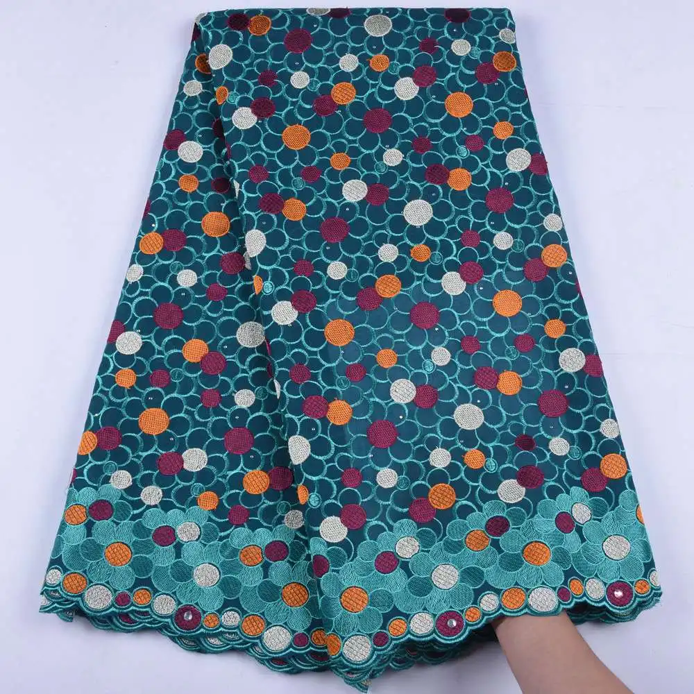 

2019 High Quality African Lace Fabric Teal Green Embroidery Cotton Lace Swiss Voile Lace Fabric For Nigerian Wedding Dress S1658