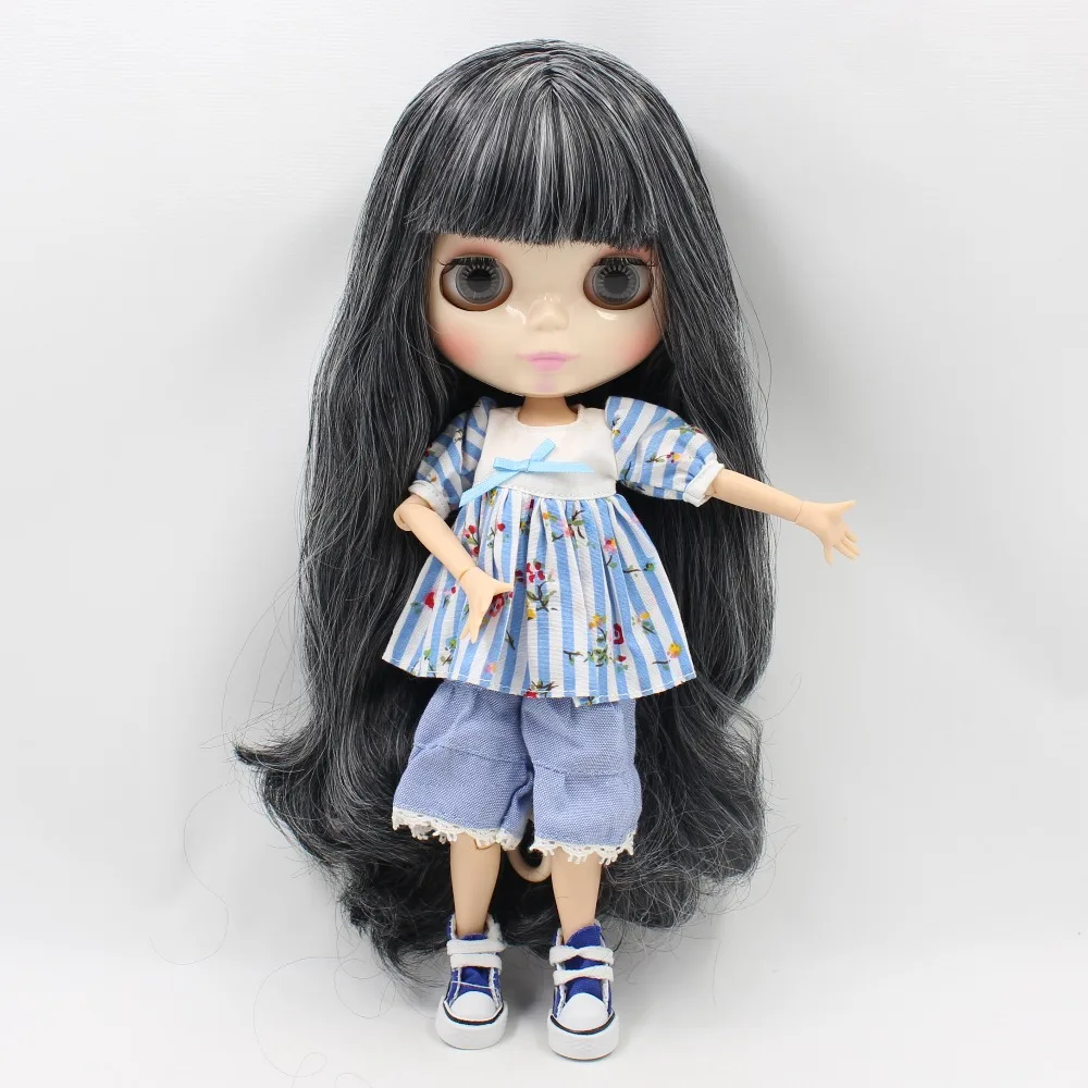 Кукла ледяная DBS Blyth 280BL117/1003 черные микс Белые волосы с челкой/бахрома совместное