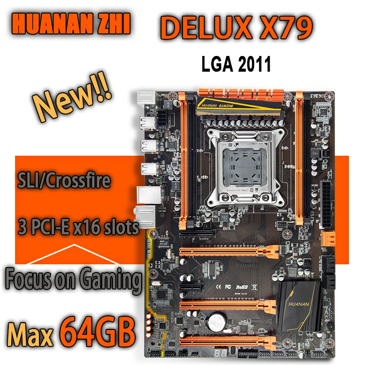 Huanan Zhi Deluxe X79 игровая Материнская плата intel LGA 2011 ATX Поддержка 4x16 Гб 64 Гб памяти PCI-E x16 7,1 Звуковая дорожка crossfire