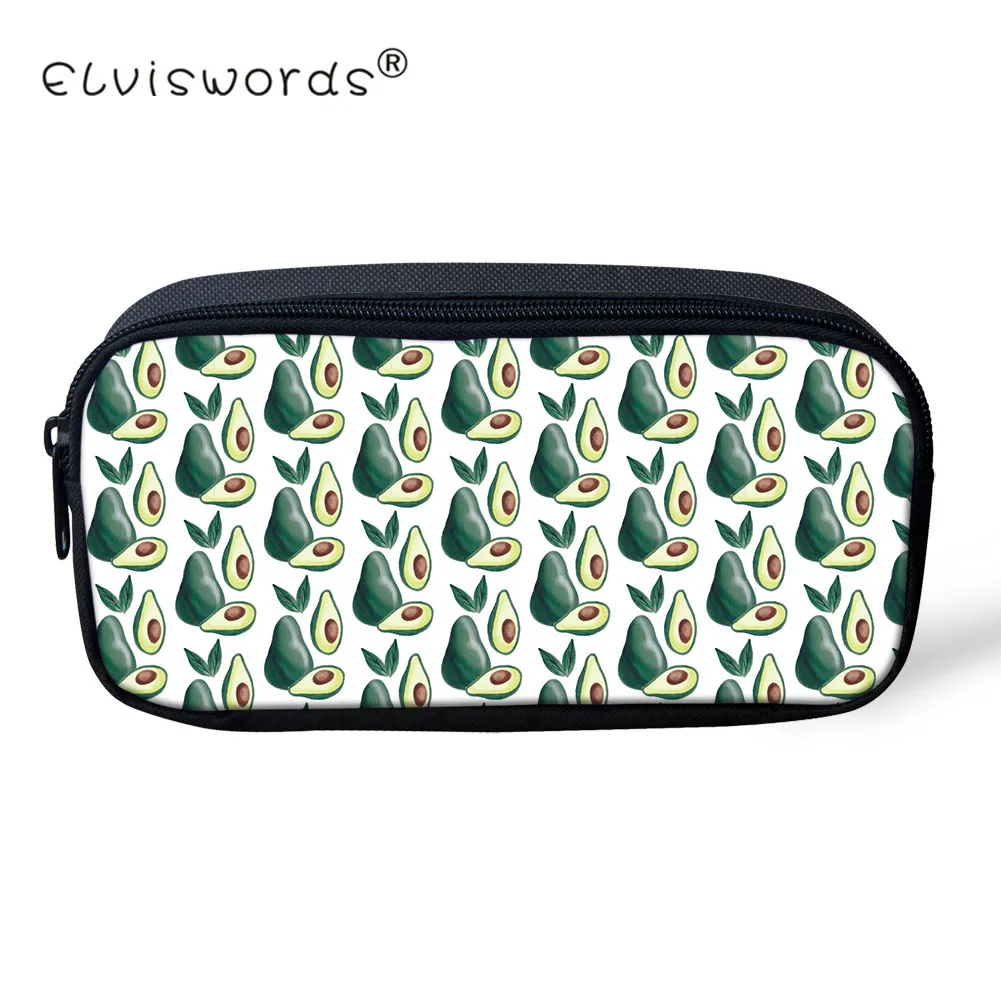 ELVISWORDS женские косметические шкатулки Макияж Сумки для дам фрукты, авокадо печать студентов дети пеналы Путешествия Организатор ручка мешок